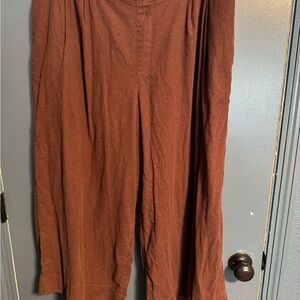 Brown linen blend Wide-Leg Pants